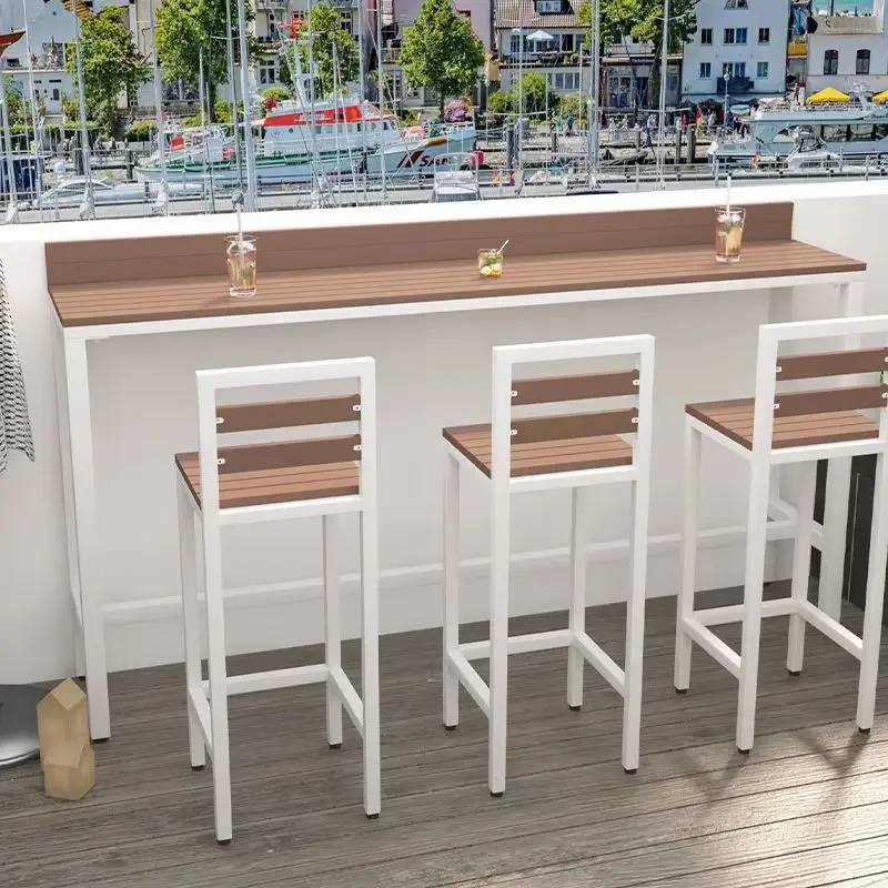 Balcony bar, household solid wood strip table against the wall by the window, long strip table, table and chair high combination