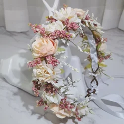 Flower Girl's Flower Crown Girls' Dress Hair Accessories Wedding Bridal Headband Ornament Kids Children Floral Garlands