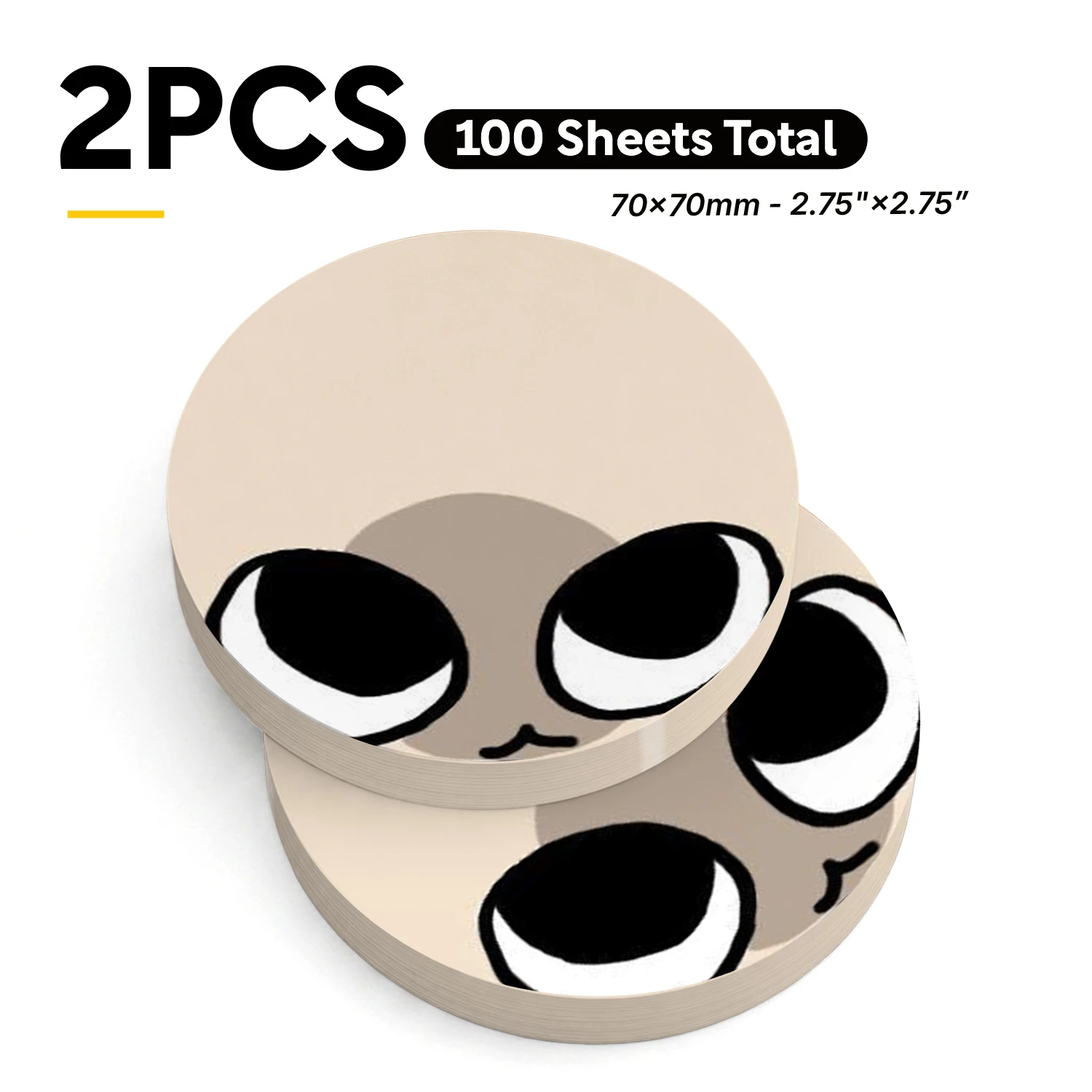 2PCS Cute Big Eyes Self Adhesive Sticky Notes 100 Sheets Funny Face Round Memo Pads Cartoon Theme Office Stationery
