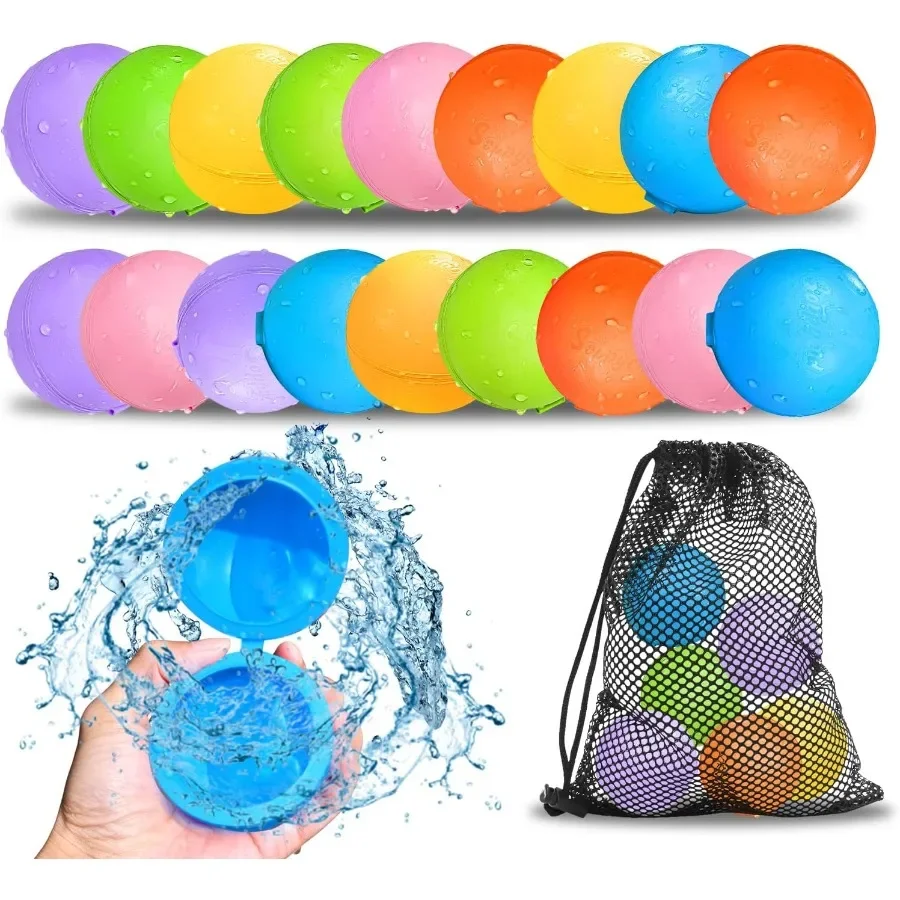 Balões de água reutilizáveis, 18 peças, bolas de água de preenchimento rápido, brinquedos para crianças de 48 anos, recarregável, magnética, autovedante, bomba de respingos de água