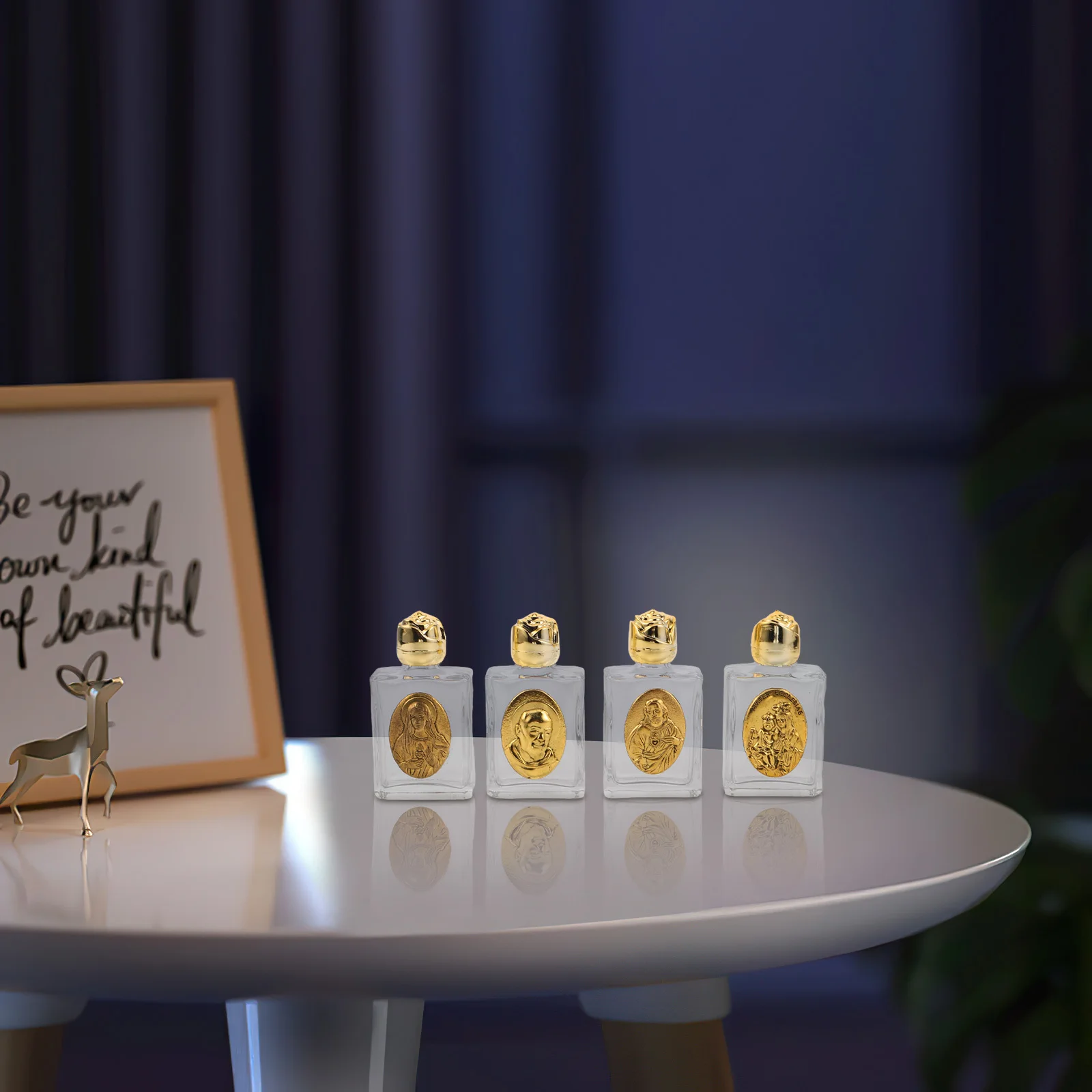 

4Pcs Mini Glass Holy Water Bottle Embossed Religious Travel Container for Church Catholic Baptisms Weddings 15ml
