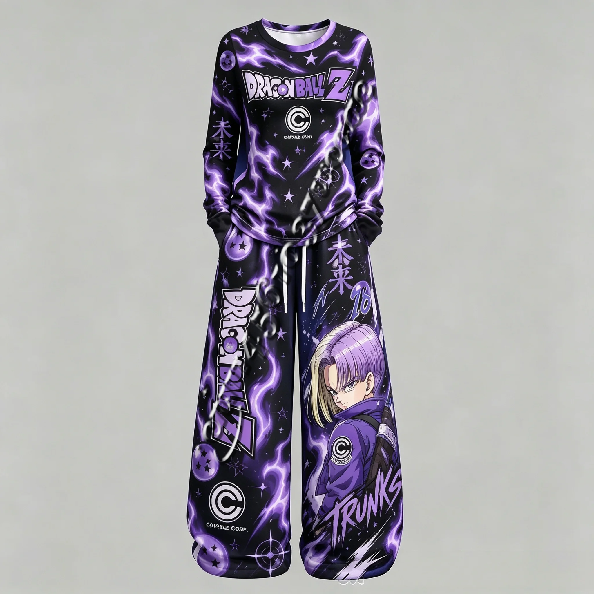 Unisex Frühling Herbst Streetwear Dragon Ball Anime Print Langarm T-Shirt und Weite Hose Trainingsanzug Familien-Set – Detail 8
