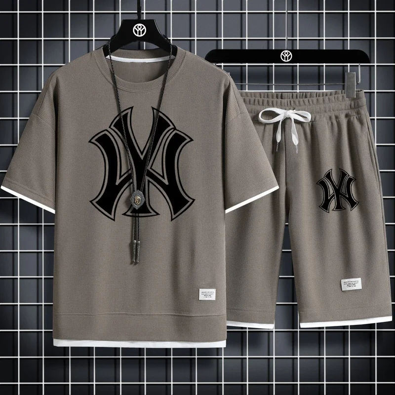 

2024 Summer men's high quality Gym jogging sportswear set Mesh quick drying fashion casual T-shirt + Shorts 2 piece set