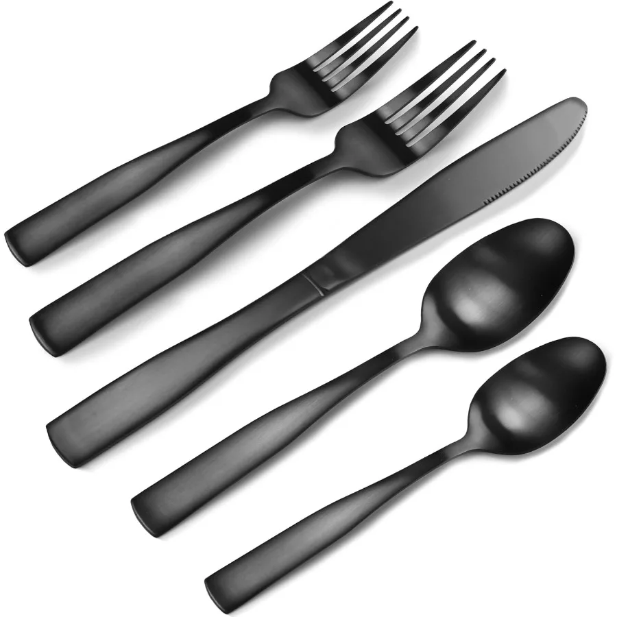 

60-Piece Matte Black Silverware Set for 12, 18/0 Stain Finish Stainless Steel Cultery Set, Dishwasher Safe Modern Flatware Set f