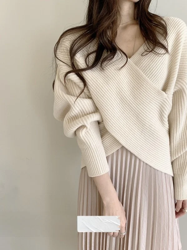 

Ретро-джемпер с V-образным вырезом для женщин: новинка осенне-зимнего сезона, мягкий, с длинным рукавом, в стиле оверсайз, цветной