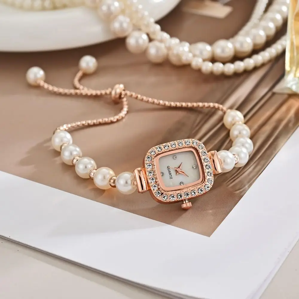 Rhinestone Quartz Watches Diamond Studded Watch Strap with Adjustable Bracelet Women Wristwatch Square Shaped Watch Women Girl