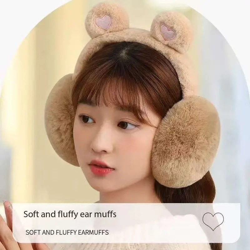 Cute Bear Ears Earmuffs Women Winter Warm Ear Warmer Thermal Plush Headphones Earflap Outdoor Cold Protection Fluffy Ear Cover