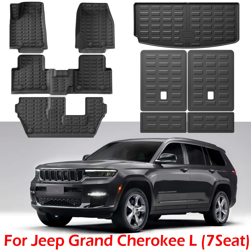 

Floor Mats & Cargo Liner for 2021-2025 Jeep Grand Cherokee L(7 seat)All Weather TPE Custom Fit 1-3 Rows and Trunk Liners
