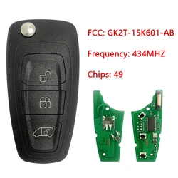 CN018097 Aftermarket 3 Bouton Clé Pour Ford ATIC Flip Télécommande Avec 434MHz 49 Puce HITAG Pro Puce FCCID GK2T-15K601-AB