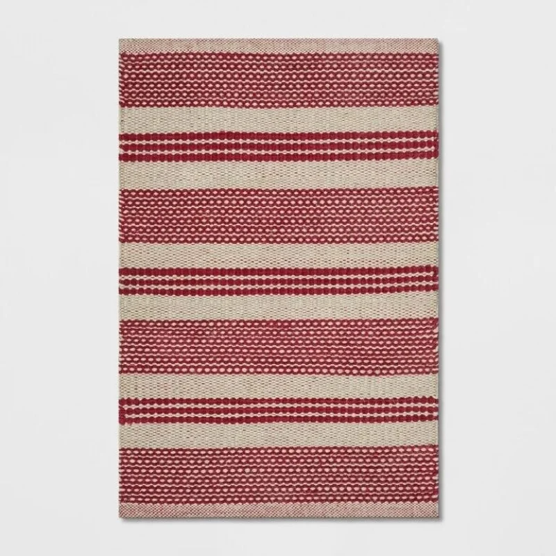 Carpet Red Striped Cotton Jute Rugs Hand Woven Tasseled Throw Mat Home Decor Living Room Floor Mat 36x24 Inches