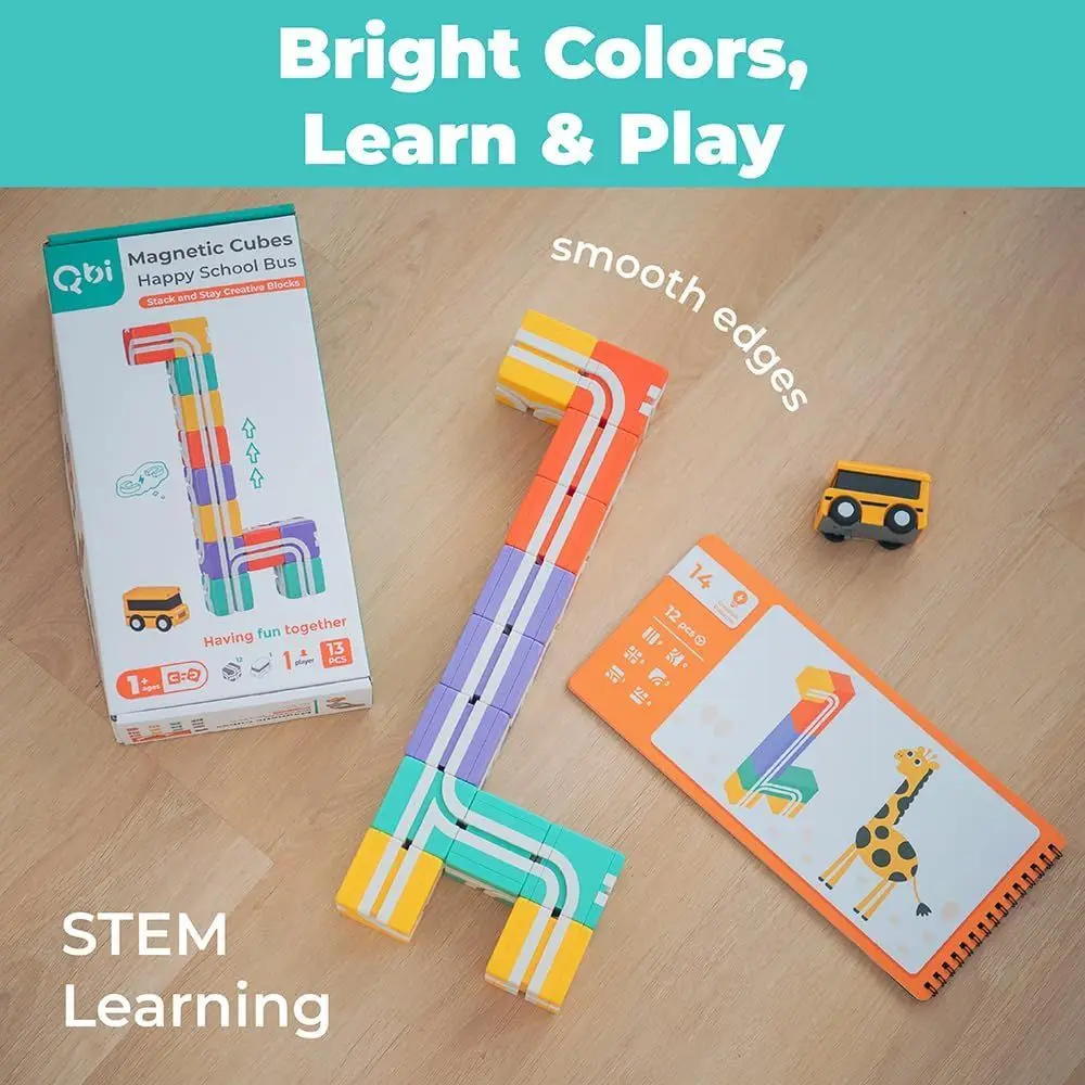 Set di blocchi magnetici 3D per 1+ anni - Tema scuolabus, giocattolo educativo Montessori (13 pezzi)