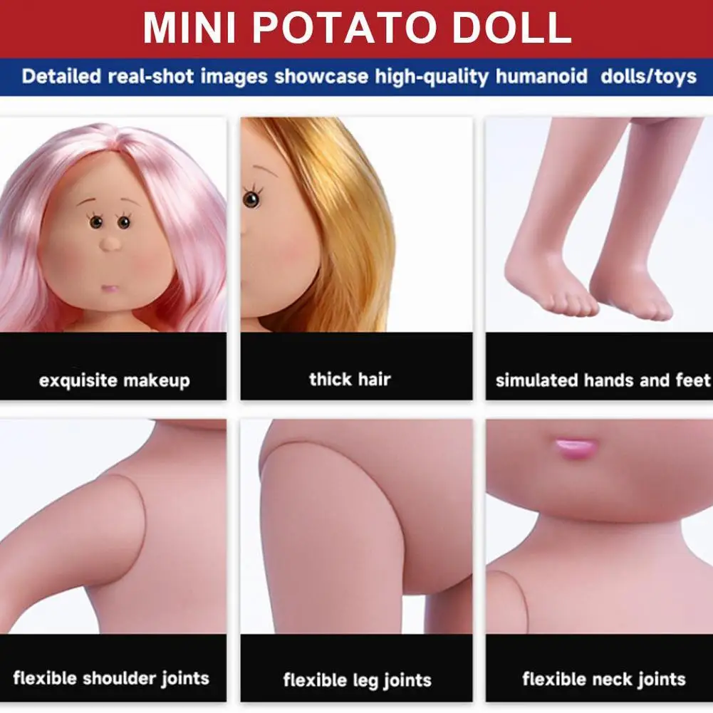 14cm Mini-Kartoffelpuppe mit 5 beweglichen Gelenken, DIY Vinyl-Süße Puppen, Spielzeug mit lockigem Haar, 14cm Vinylpuppe mit Bohnenaugen, dunkelhäutige Anziehpuppe – Detail 35