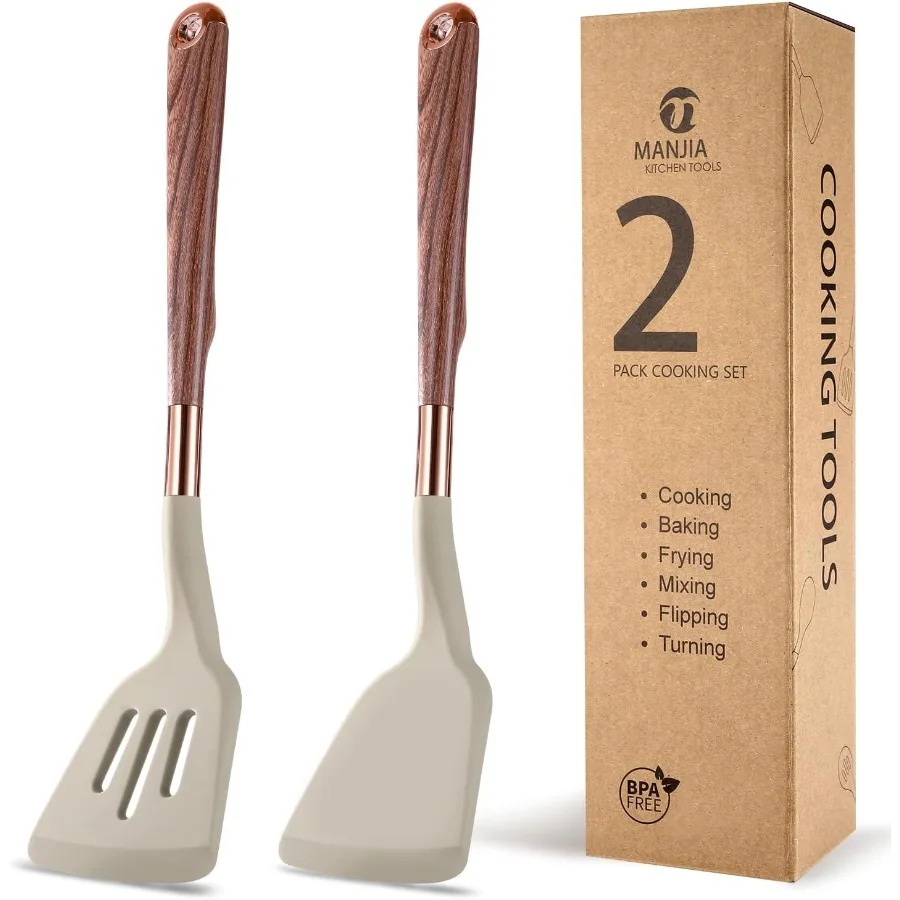 

Silicone Spatulas Set Kitchen Spatula Turner Solid and Slotted Silicone Turner Nonstick Cng Spatulas Ideal Cookware for Cng Fis
