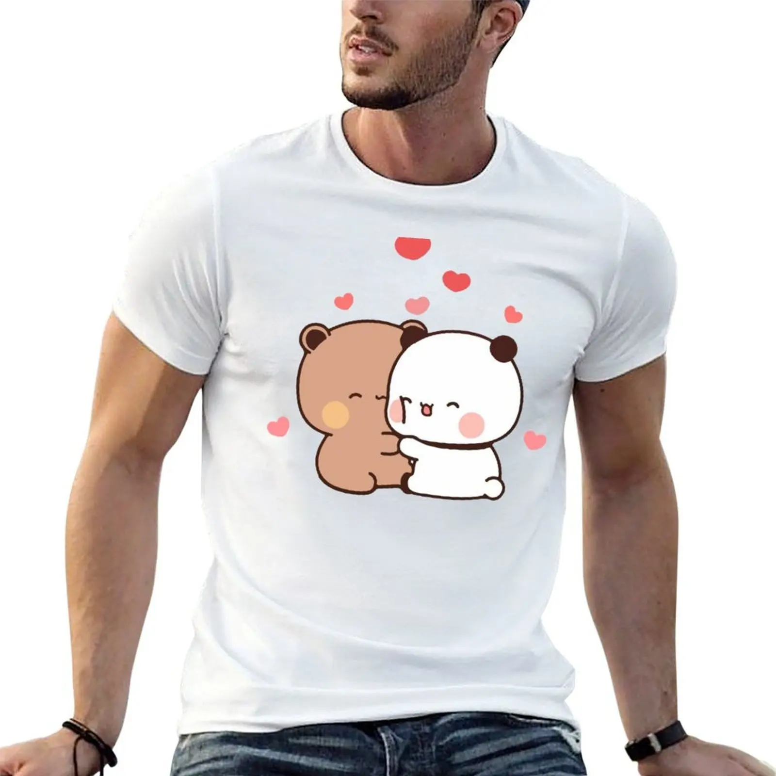 peach and goma mochi bear Couple taking a cute selfie T-Shirt Comfortable Workout Short Sleeve Shirt