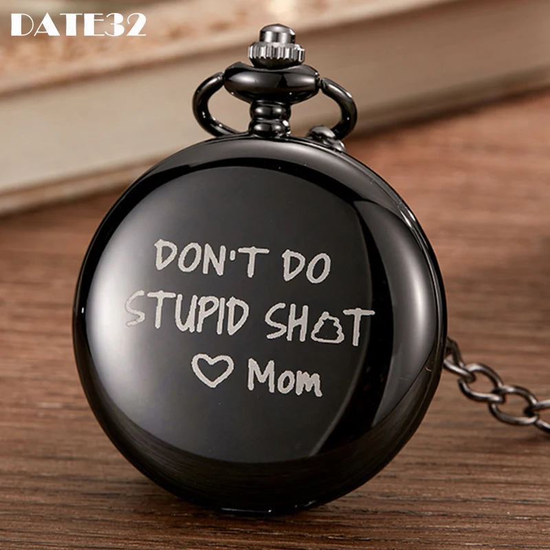 

Luxury Quartz Pocket Watch from Mom to Son Daughter Kids Children Birthday Gift Present Pendant Fob Chain Black Gold Case Clock