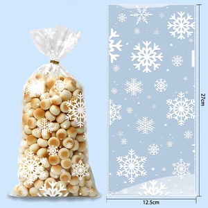 Kar tanesi zanaatından çuval ve şeker torbaları, noel şeffaf kraker patlamış mısır paketleme çantası, plastik süslemeler, çocuklar için Noel partisi hediye çantaları Çantalarda 6 büyük satış, noel şeffaf №2