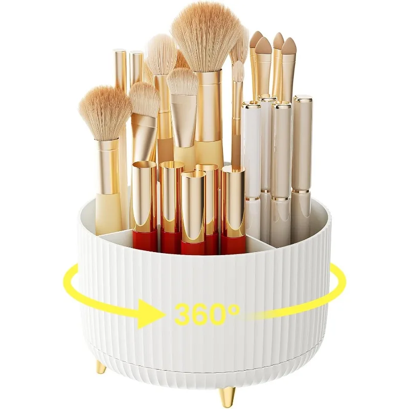 360°1pc Plastic Cosmetic Storage with 5 Compartments Rotating Makeup Organizer - Multi-Functional Holder for Brushes