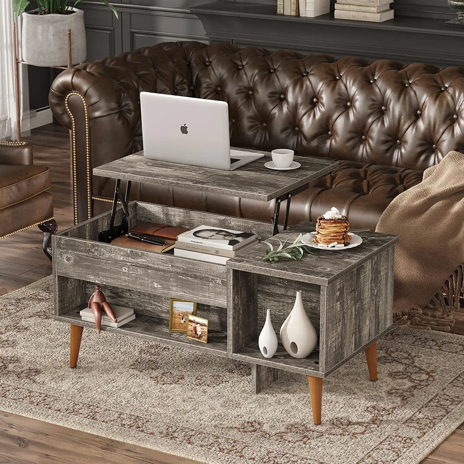 

Lifting top simple coffee table household floor-to-ceiling living room wooden furniture with storage compartment coffee table