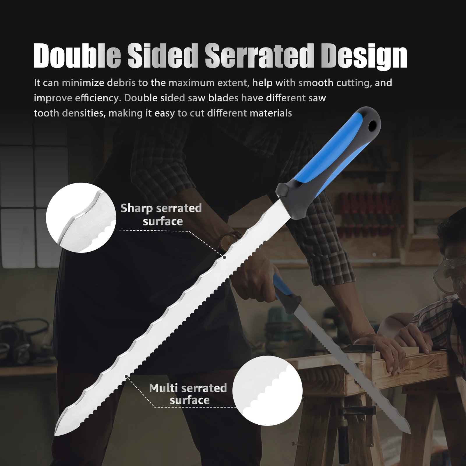 Stainless Steel Insulation Knife Rustproof Double Sided Serrated Insulation Cutter with Nylon Sheath for Heat Material Styrofoam