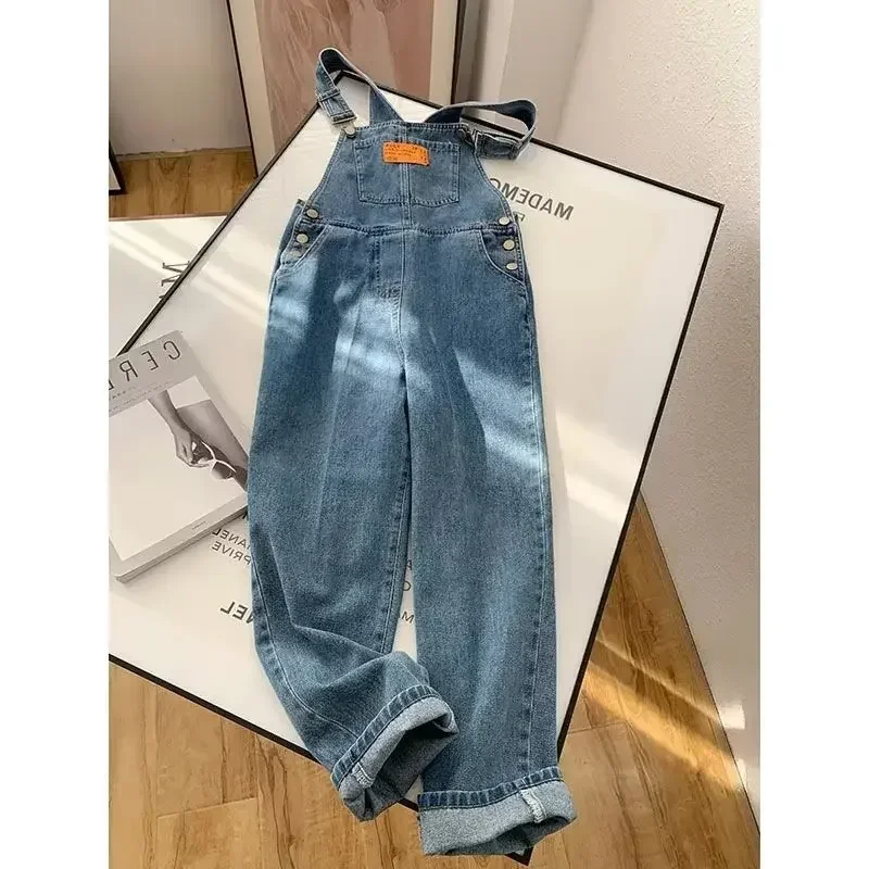 

Jumpsuits Women Streetwear Denim Overalls Vintage Loose Casual Wide Leg Pants High Waist Strap Straight Jeans Trousers New
