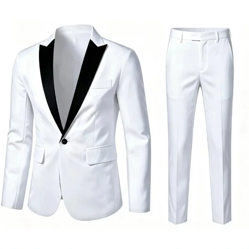 Men Contrast Lapel Suit Two Piece Set Slim Fit Business Formal Blazer Pants Wedding Groom Tuxedo S to 3XL