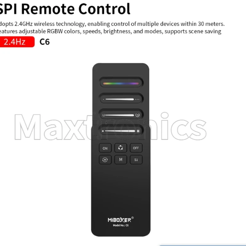 MiBoxer 3w1 Kontroler LED SPI SPIR3/SPIR3-M/C6/B6 DC5/12/24V do Taśm LED WS2812 z Pilotem RF SPI Jednokolorowy+RGB+RGBW