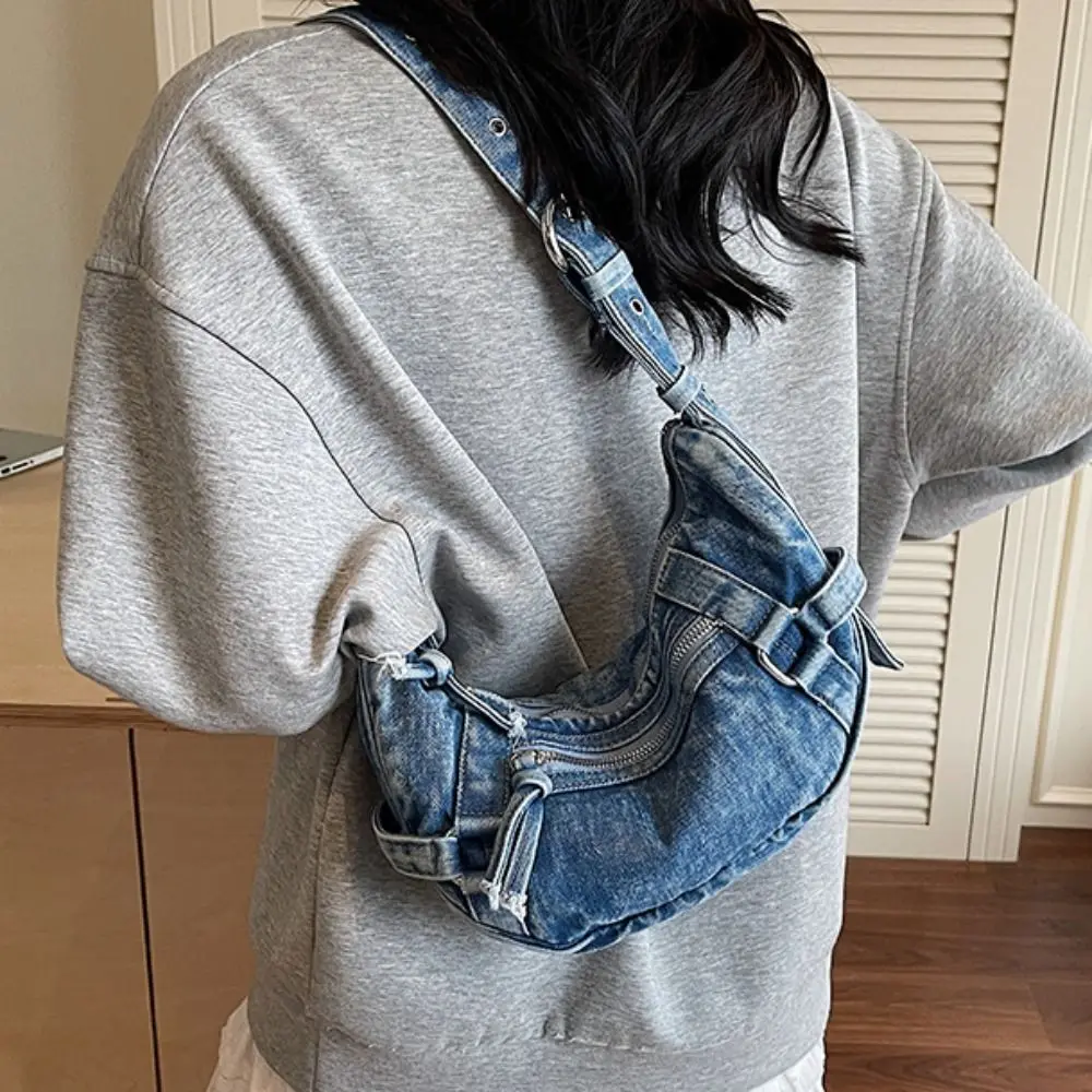 

Темпераментная холщовая сумка для пельменей в американском стиле с регулируемым ремешком Harajuku, джинсовая сумка через плечо, ретро-сумка на молнии для подмышек, дорожная сумка