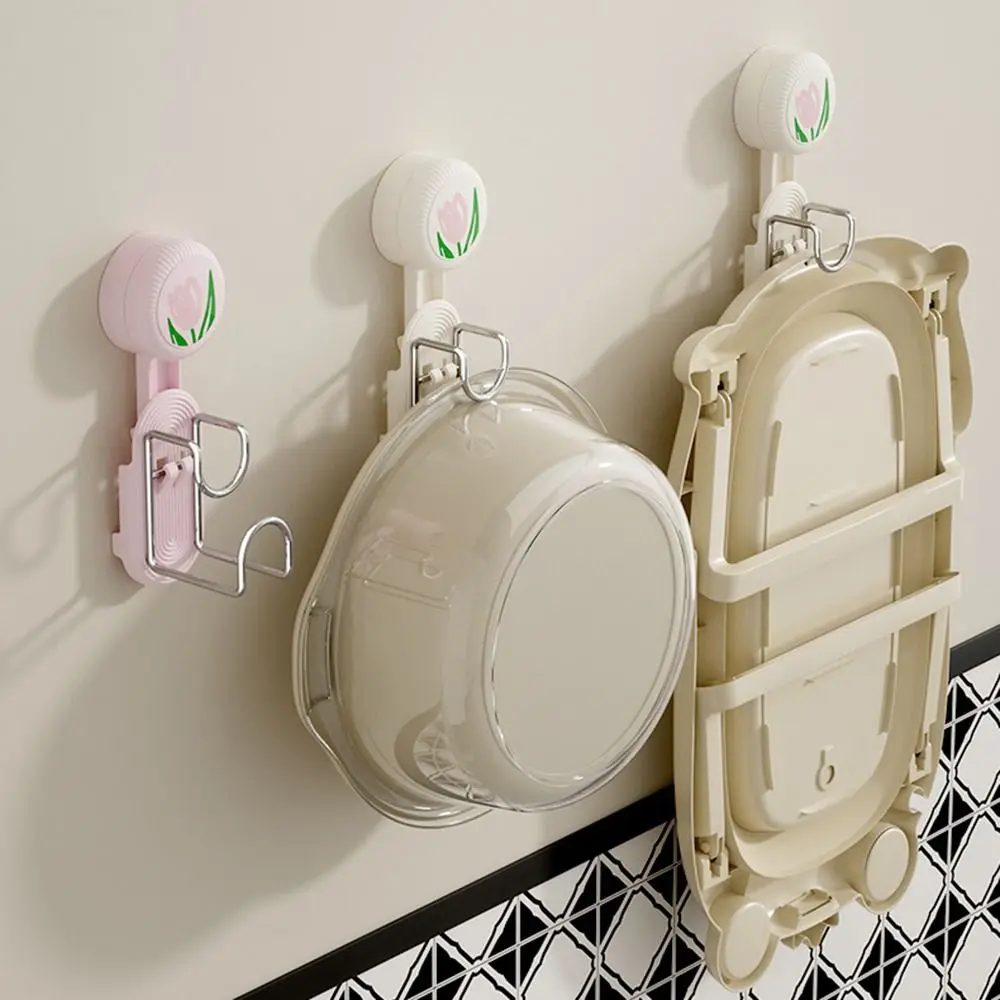 2 adet Lale Çiçek Vantuz Lavabo Kanca Yerden Tasarruf Punch-Ücretsiz Asılı Lavabo Tutucu Güçlü Emiş INS