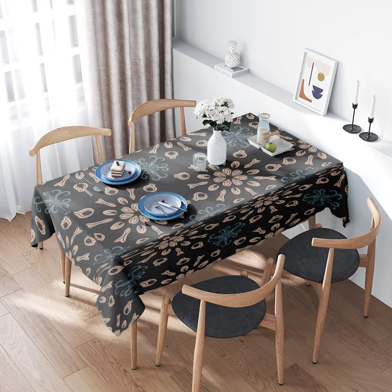 

Black Floral Tablecloth with Blue Accents for Dining Room Decor Modern Kitchen Linens Set Size 60x84 Buy on AliExpress