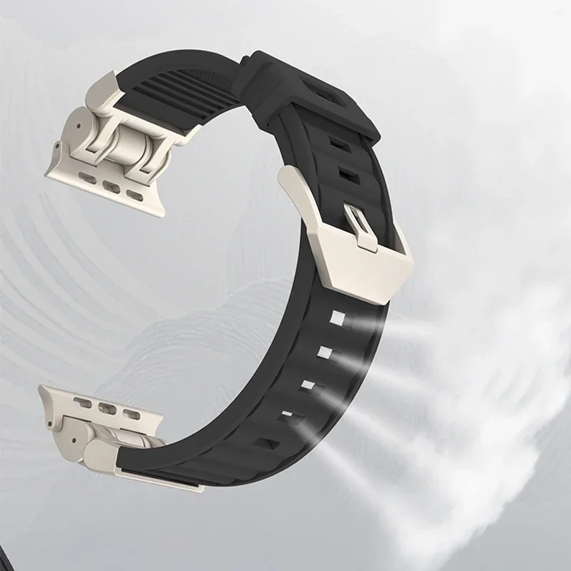 Apple Watch用シリコンストラップ,iwatchシリーズ10,9,8,7,6,5,4,5,se,49mm, 44mm, 45mm用の通気性ブレスレット42mm、46mm