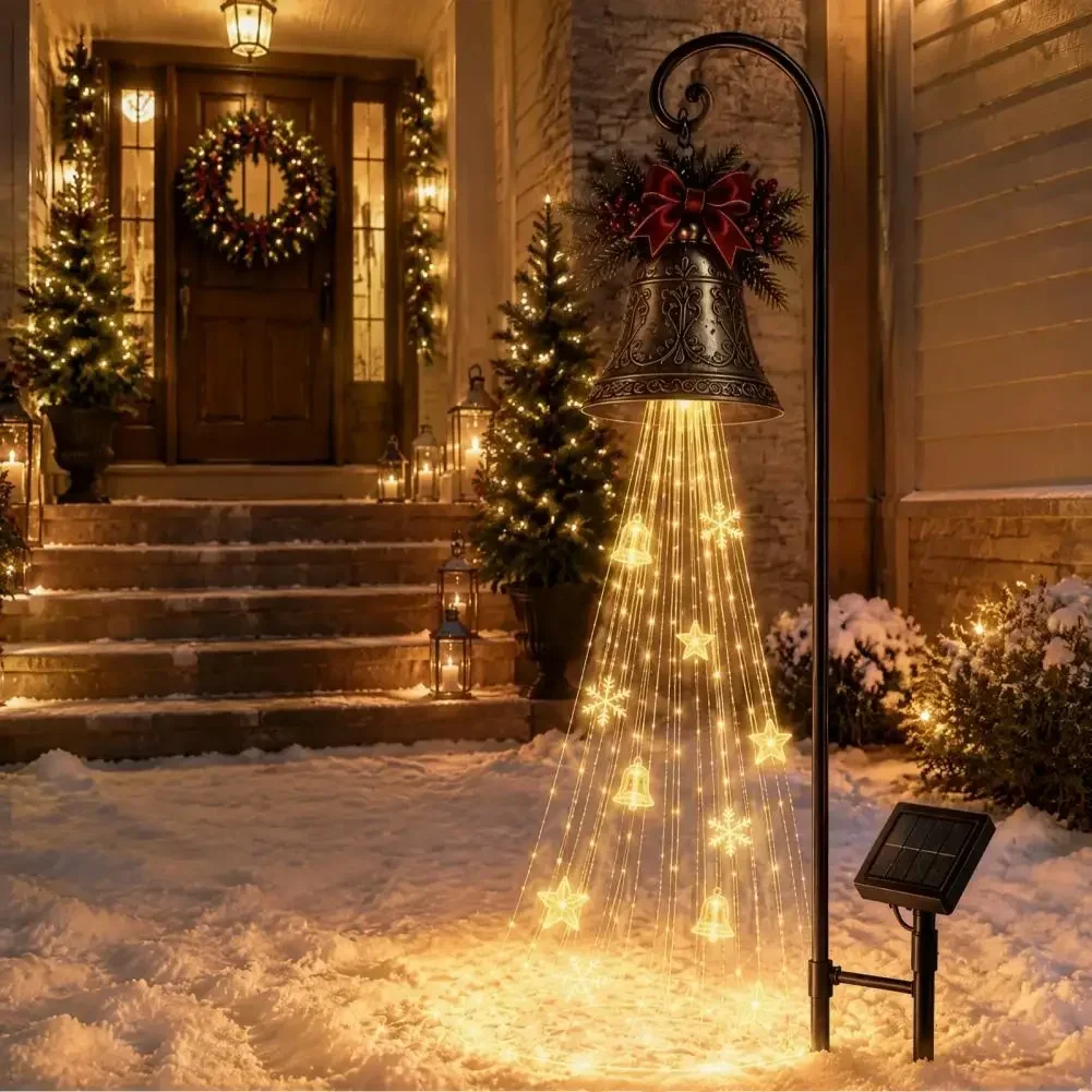 Solar Christmas Bell Cascade Lights Warm White LED Yard Stake Lamp Garden Lawn Pathway Outdoor Holiday Christmas Decoration