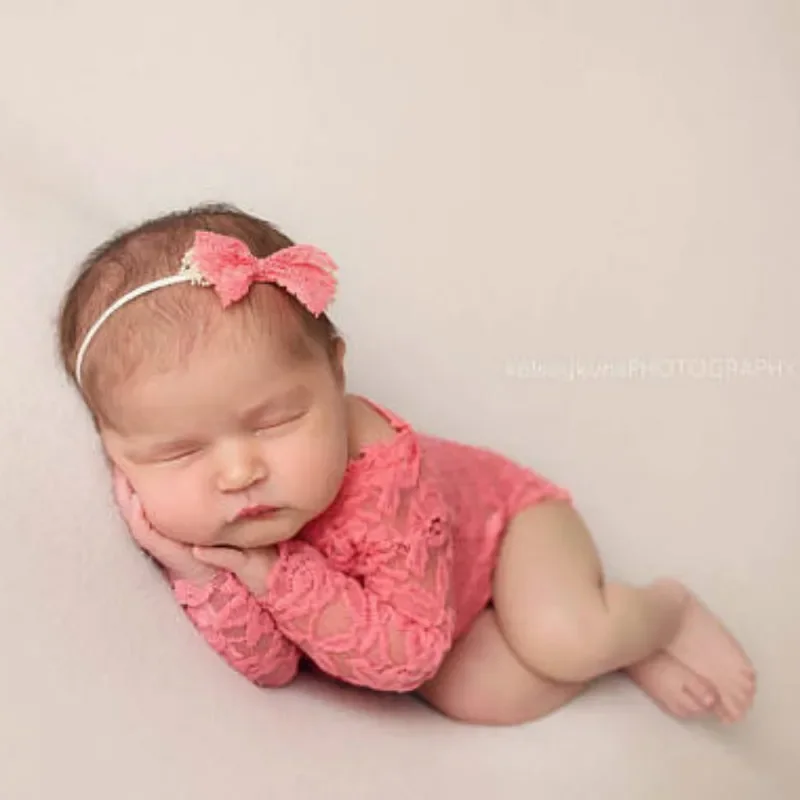 

New Soft Baby Newborn Photography Accessories Baby Bodysuit Baby Fashion Lace Long Sleeve Photography Clothing+headband