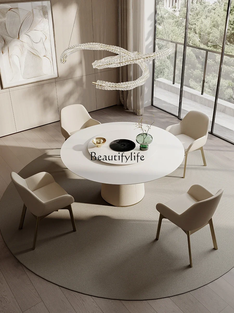 High-end atmospheric induction cooker luxury stone dining table villa household large flat electric round dining table