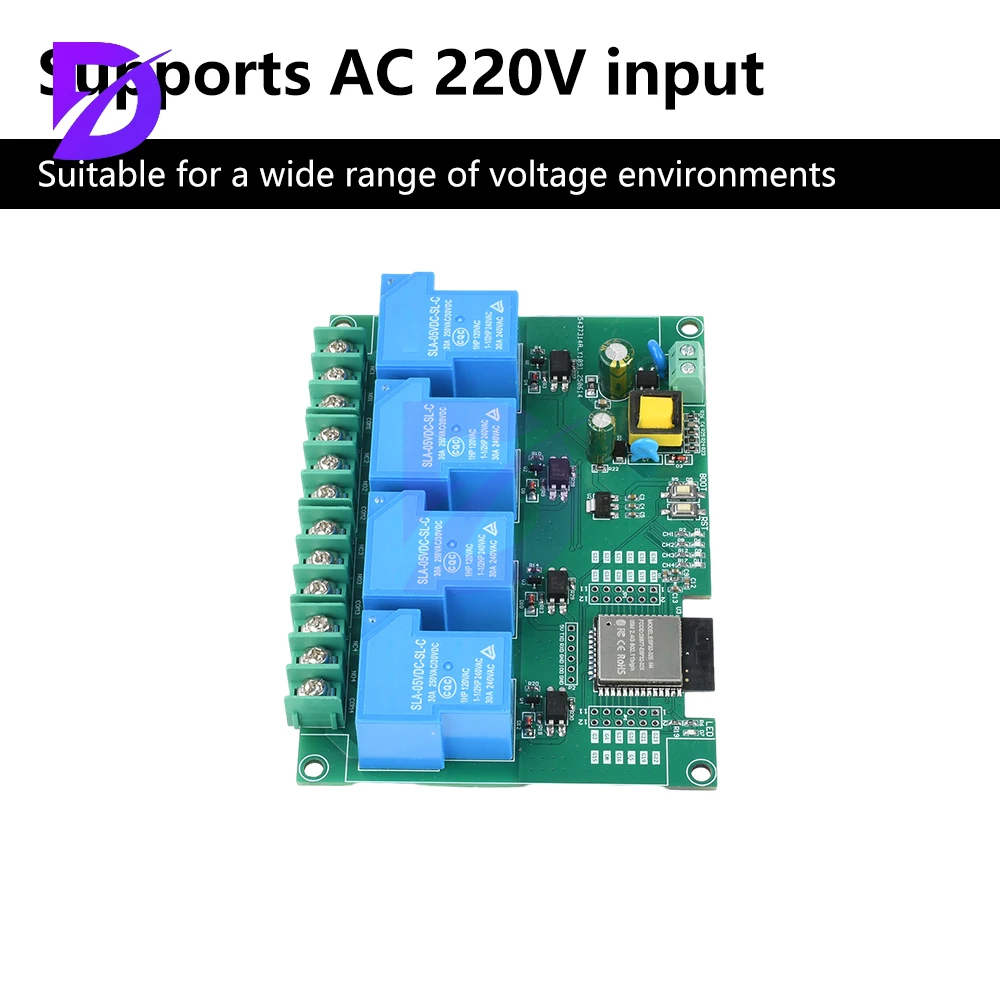 Módulo de relé de 4 vías AC 220V 30A WIFI BT Módulo Esp32E integrado compatible con desarrollo secundario