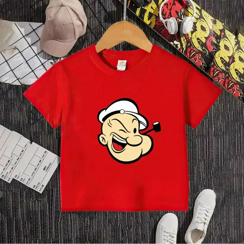 صيف 2025 جديد Popeye الكرتون طباعة الفتيان والفتيات القطن الخالص تي شيرت الكرتون أنيمي الأطفال الشارع الأعلى #5
