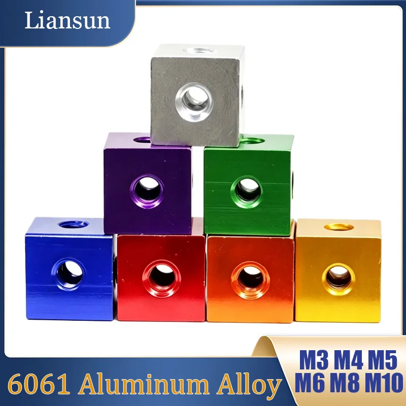 6061 Aluminum Alloy Connector Cube Nuts  Three-Sided Mounting Block Connectors M3M4M5M6M8M10 Anodized Cube Nuts DIY Accessories
