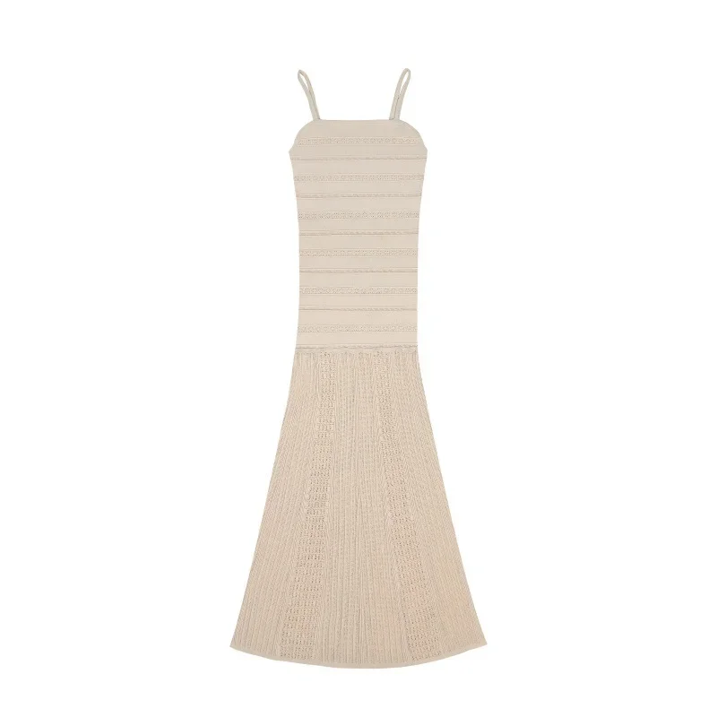 2025 summer women's sexy suspender dress sleeveless slim hollow pattern maxi dress