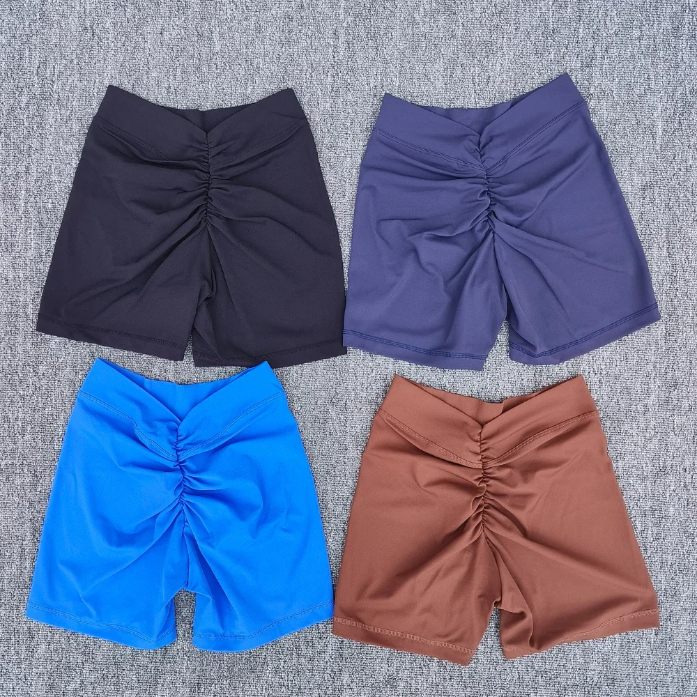 Solid color Back waist deep V fitness shorts, tight fitting with no awkward lines, sexy sports,honey peach buttocks,  yoga short