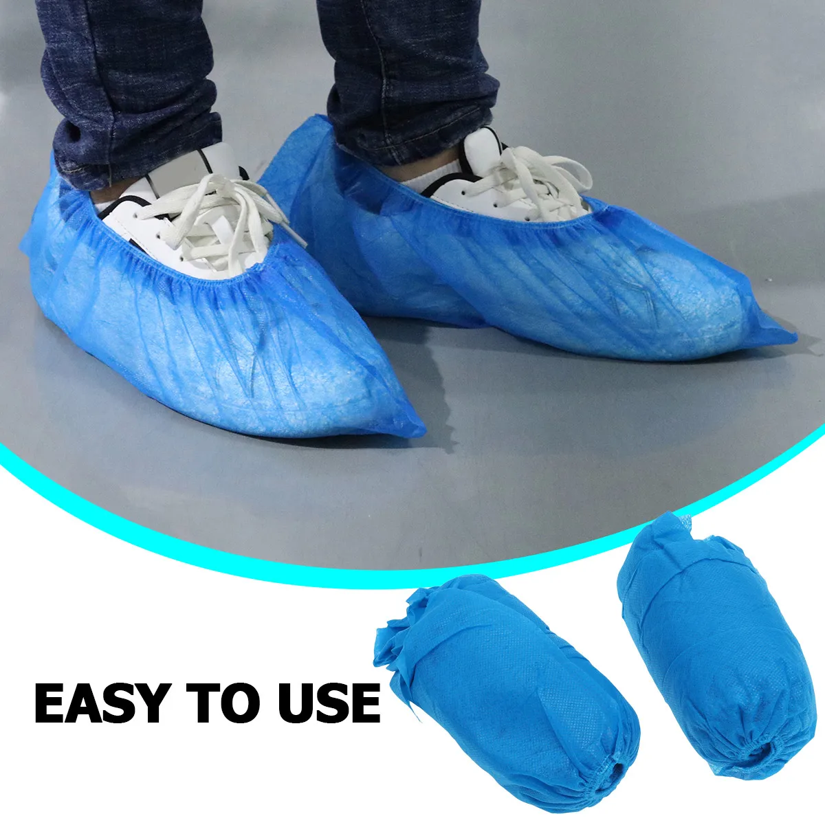 

100Pcs Disposable Shoe Covers Elastic Band Dustproof Non-Woven Fabric Thickened Anti-Slip Shoes Cover for Work Home