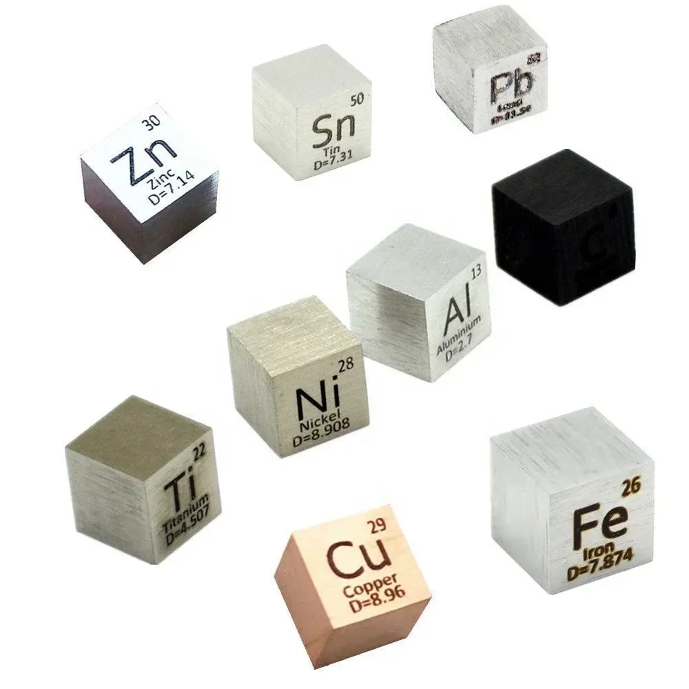 

9 PCS Element Metal Cube Set 10mm Density 99.99% Purity Cu Titanium C Lead Ni Sn Zinc Al