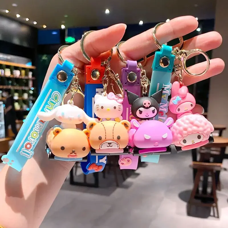 New Cute Sanrio Melody Hello Kitty Cinnamoroll Kuromi Keychain Cartoon Small Car Key Ring Couple Bag Pendant Small Gift