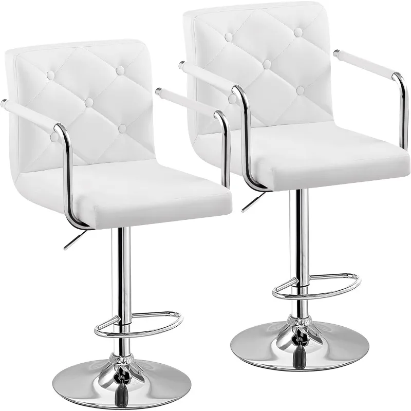 

Adjustable Bar Stools Set of 2,Swivel PU Leather Counter Height Barstool with Back and Arms for Kitchen/Island