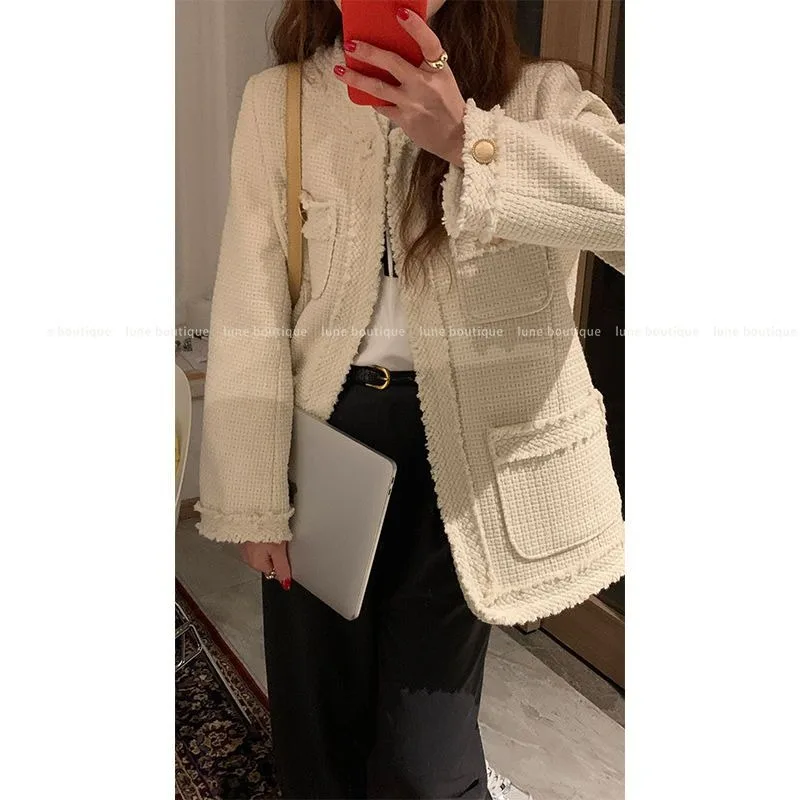 Veste parfumée à manches longues pour femme, manteau décontracté, petite perle, chic, coréen, niche, tempérament, automne, nouveau, Y-2024, 2024