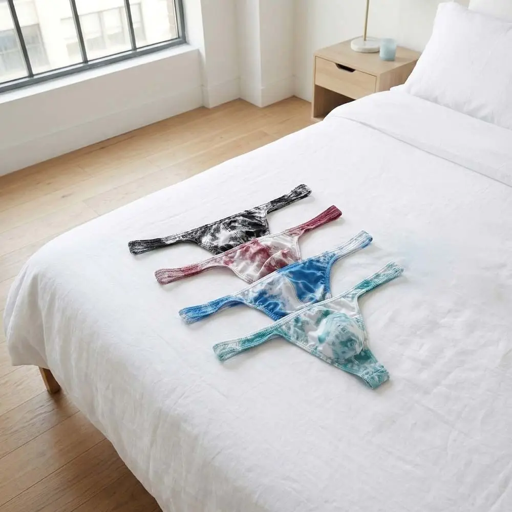 

Simple Large Size Men Thongs Mini T-back Seamless Men's Panties Leopard Print Dyeing Pattern Lingerie Male Briefs Summer