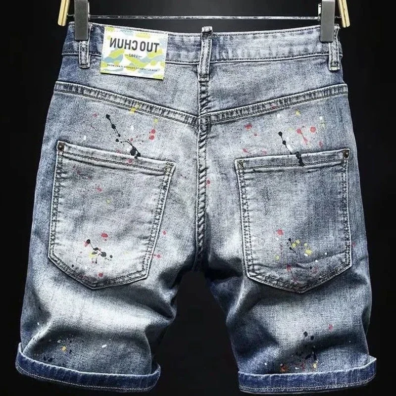 

Slim Skinny Long Half Man Denim Shorts with Pockets Bermuda Short Jeans Pants for Men Vintage Stretchable Wih Zipper Sale Rude