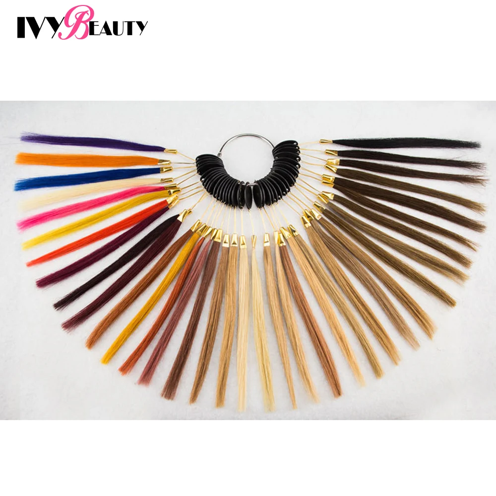 30 Strands/Set Hair Color Rings 100% Human Hair Swatches Test Color With Gold Buckles Straight Samples Hair For Salon Hairdresse