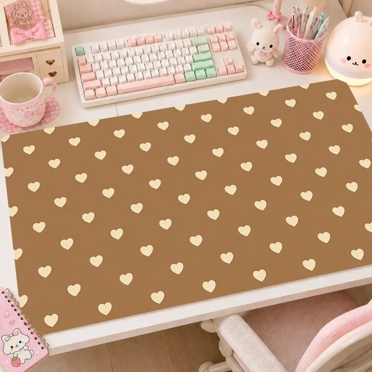 Fashion Pink Polka Dots Girl Heart Kawaii Leather PU Desk Pad Protector Mouse Pad Office Waterproof Non-Slip Desk Blotter Pad