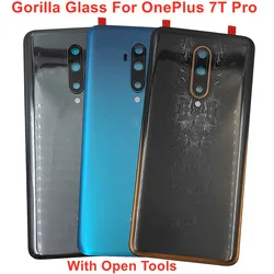 Gorilla Glass Back Lid Door For OnePlus 7T Pro Hard Battery Cover Rear Housing Panel Case Shell + Camera Lens Adhesive Glue