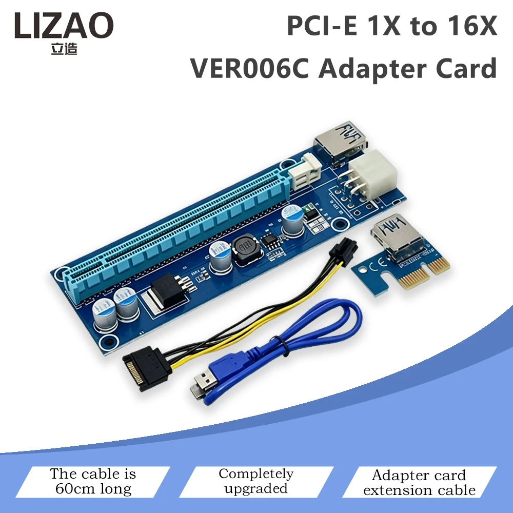 VER006C PCI-E 1X To 16X Riser Card 60cm USB Extension Cable Upgraded Voltage Stabilizing Circuit PCIe GPU Extender Adapter