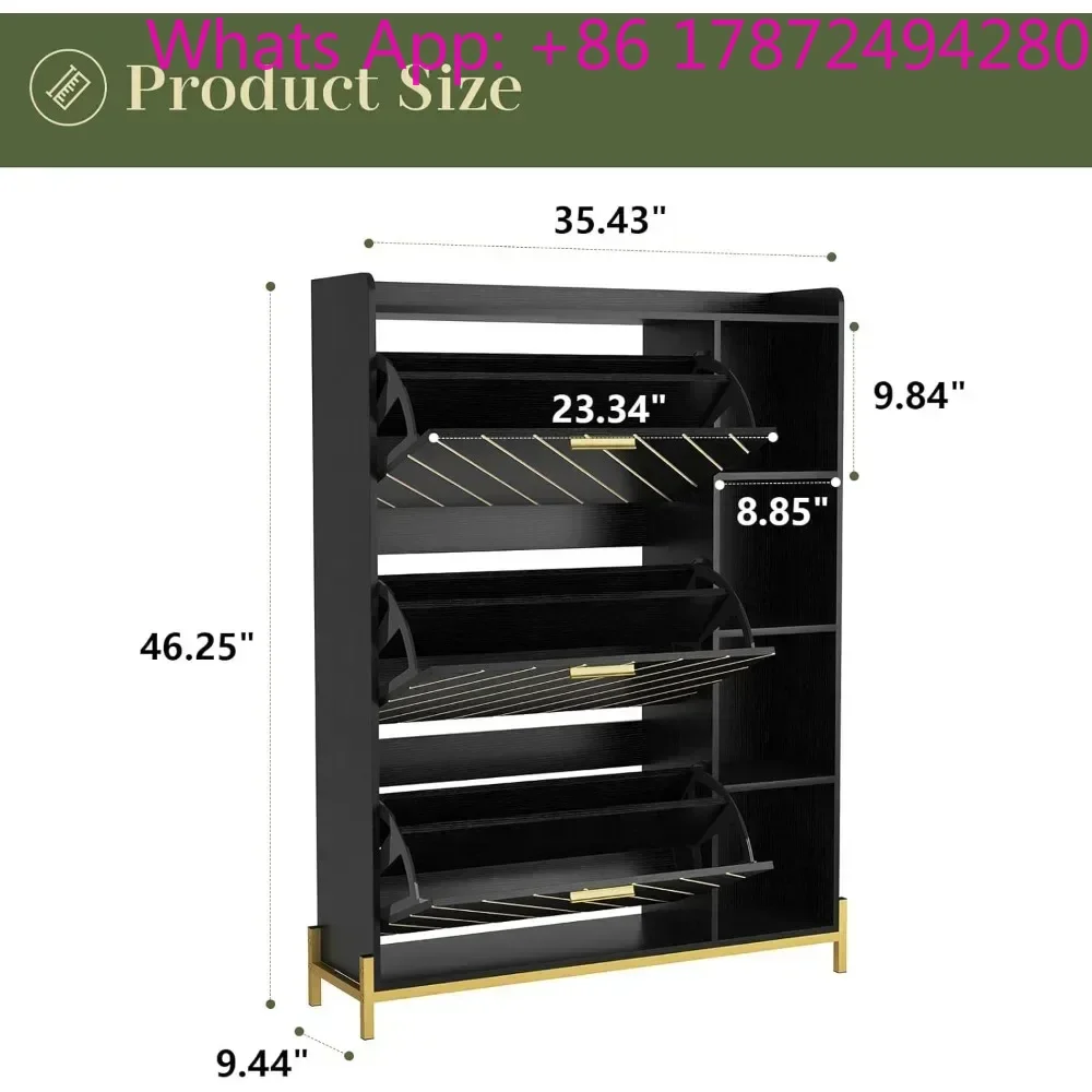 Shoe Cabinet with 3 Flip Drawers Open Shelves, Narrow Hidden Shoe Rack for Heels